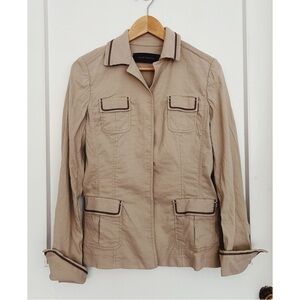 Elie Tahari Beige Linen Jacket with Dark Brown Detailing M